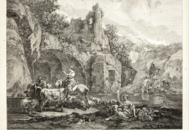 Pelletier._rest_by_the_river_on_the_background_of_the_ruins._watering._the_second_half_of_the_18cen._etching._30_6_x36_3_cm